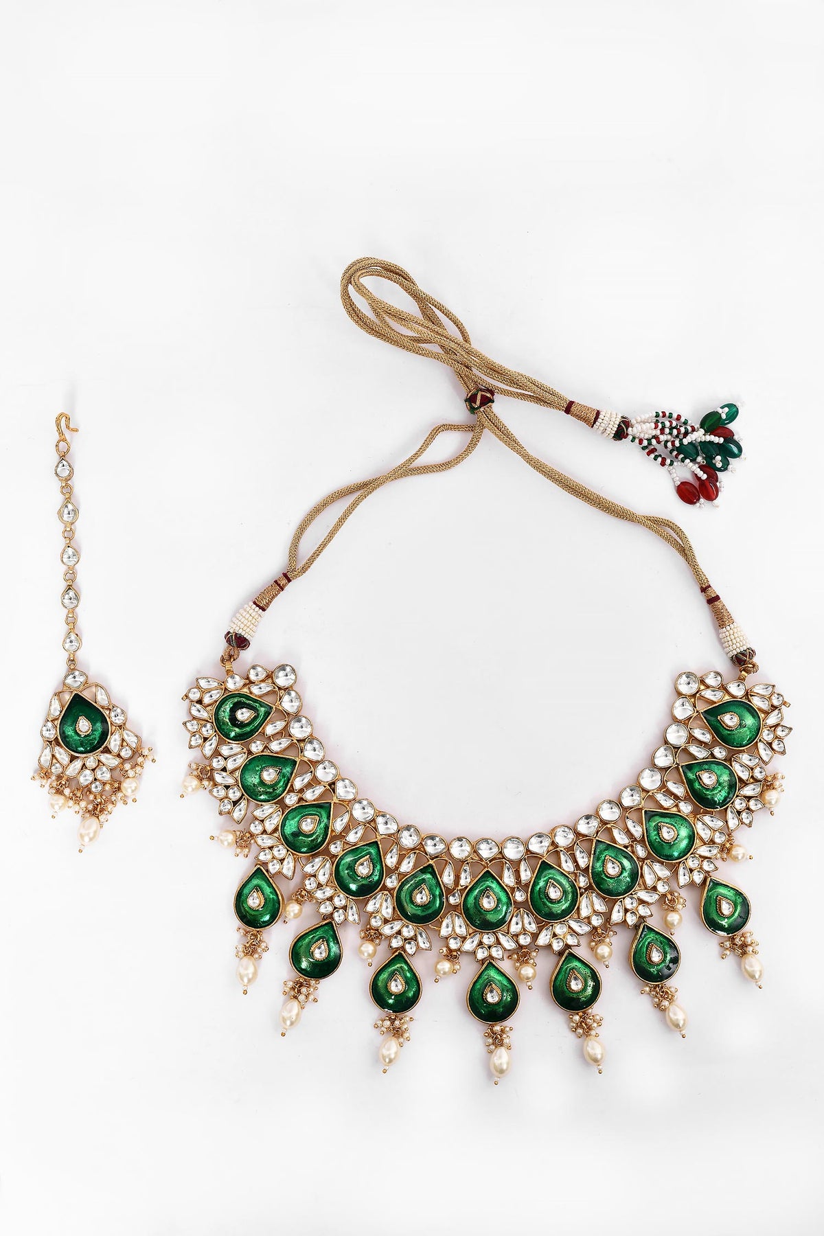 Enamelled Kundan Embellished Necklace Set 