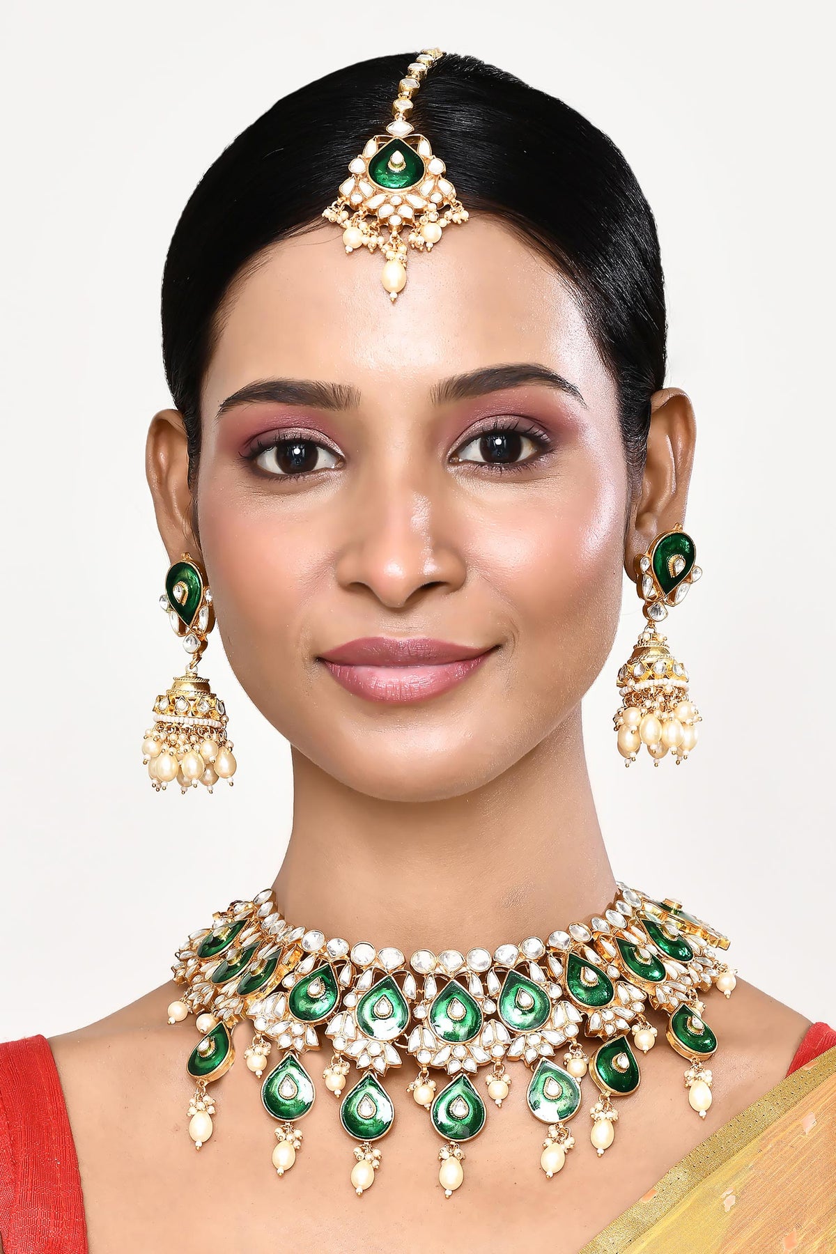 Enamelled Kundan Embellished Necklace Set 