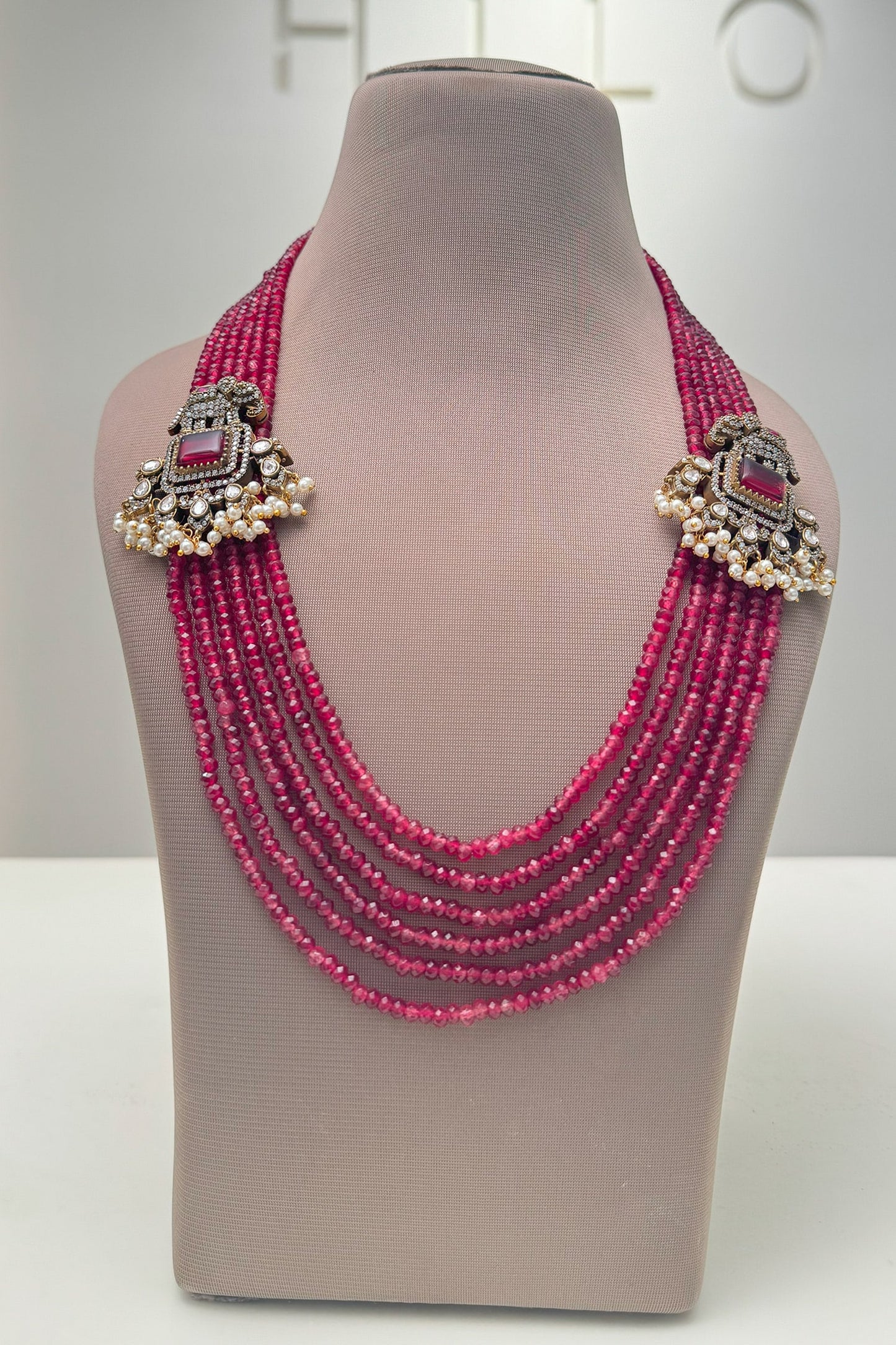 Rojo Stone Embellished Bead Necklace 