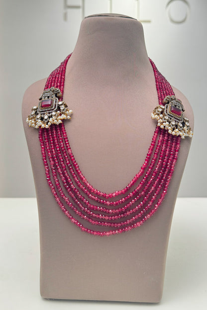 Rojo Stone Embellished Bead Necklace 