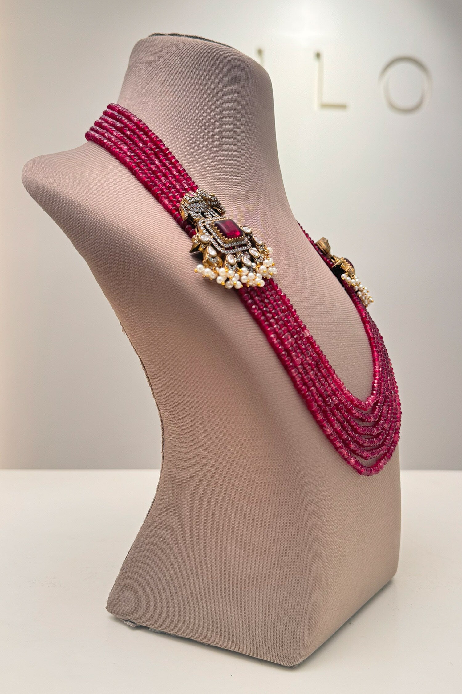 Rojo Stone Embellished Bead Necklace 