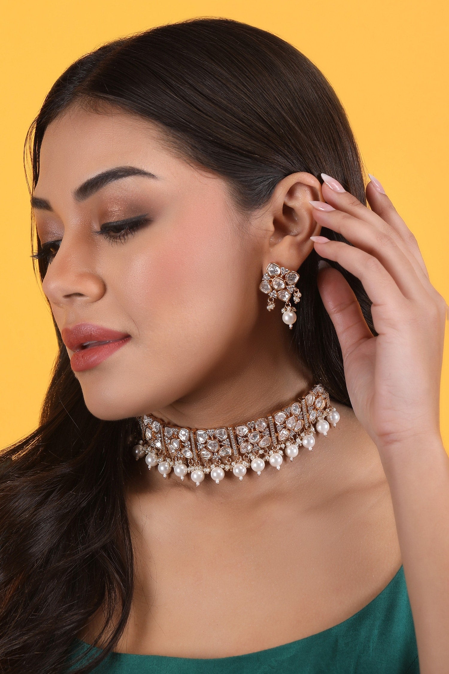 Kundan & Pearls Meenakari Necklace Set 
