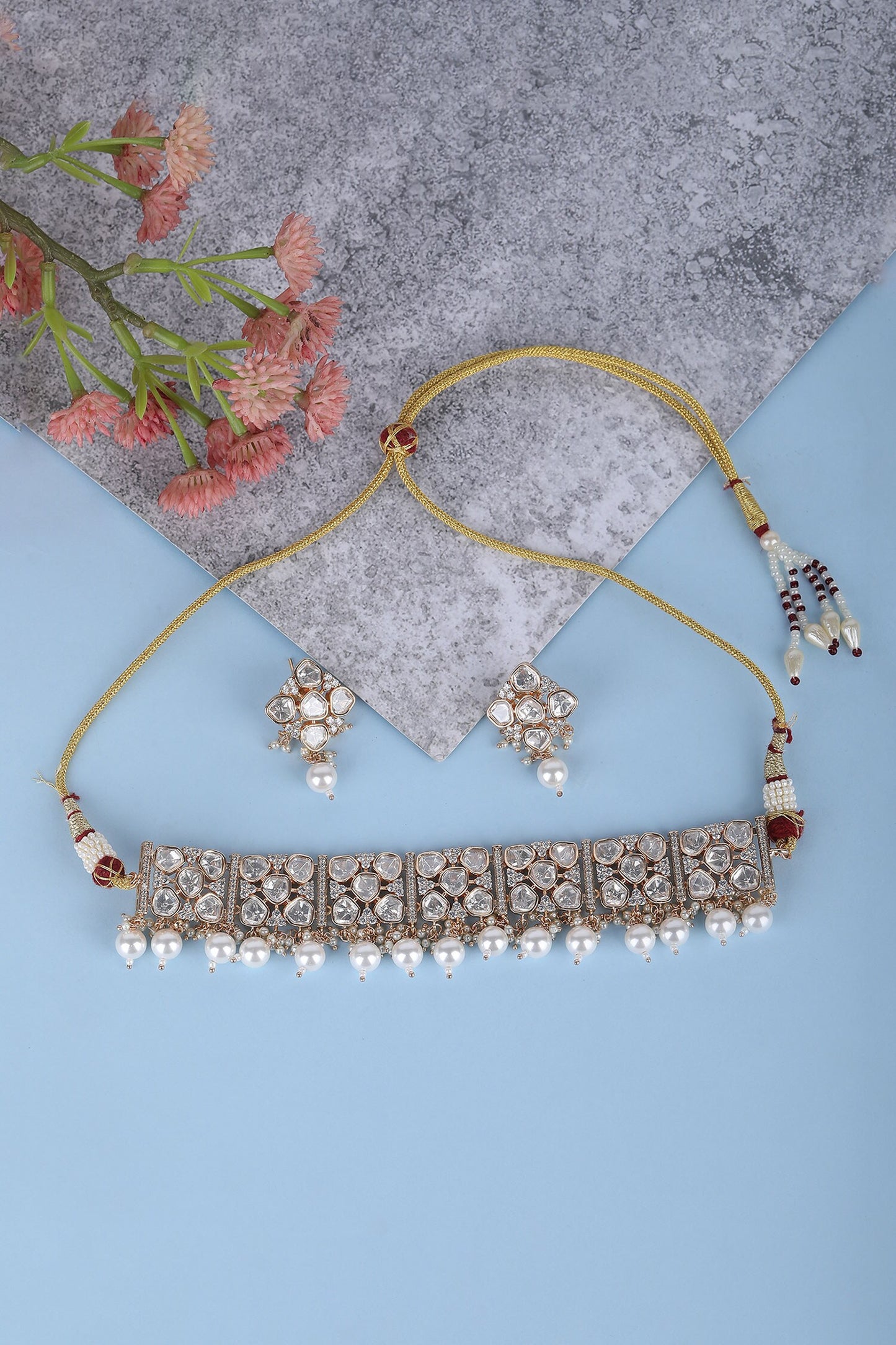 Kundan & Pearls Meenakari Necklace Set 