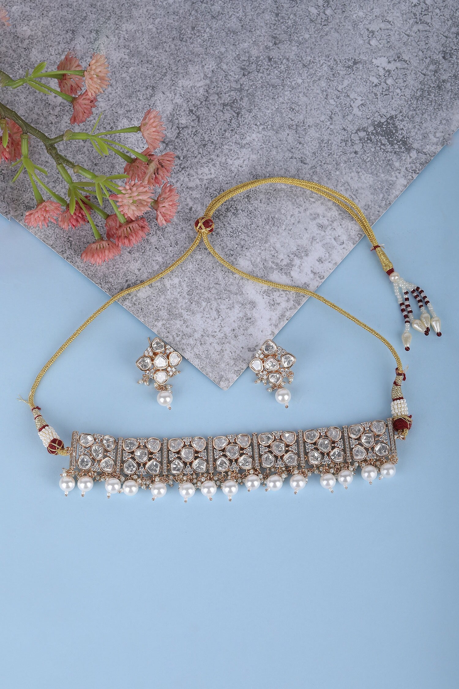 Kundan & Pearls Meenakari Necklace Set 