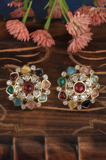 Navratna Stone Studded Stud Earrings 