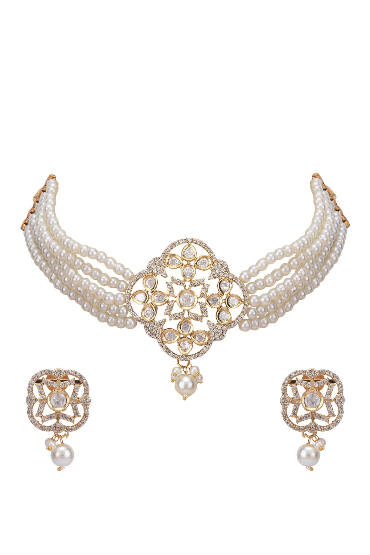 Stones & Beads Studded Choker Necklace Set 