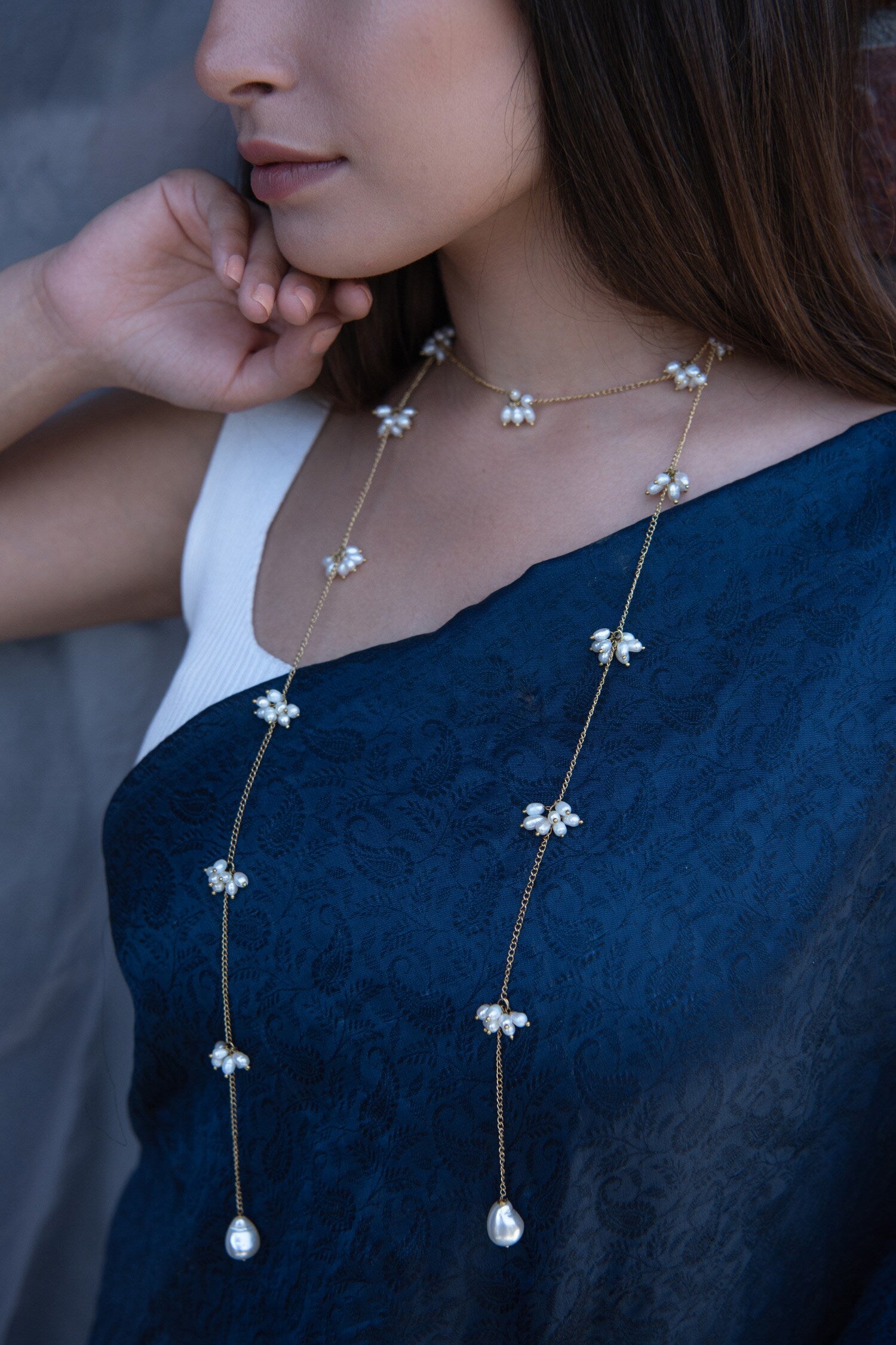 Embellished Long Chain Necklace 