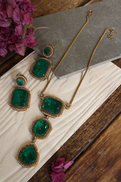 Embellished Long Pendant Necklace Set 