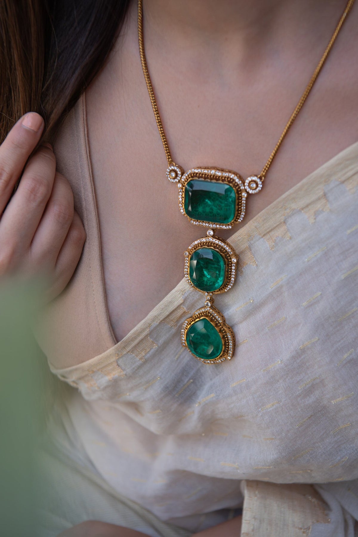 Embellished Long Pendant Necklace Set 