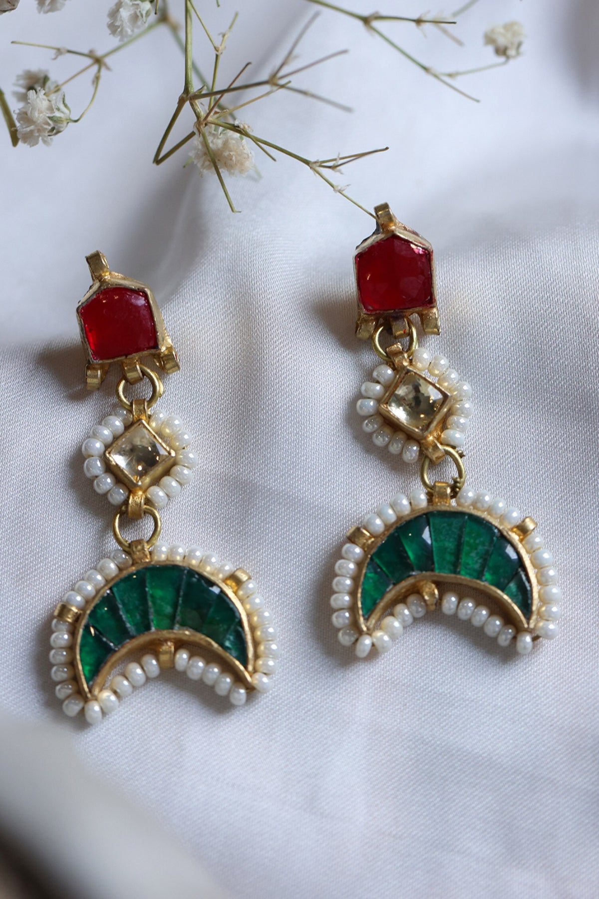 Crescent Moon Cutwork Dangler Earrings 