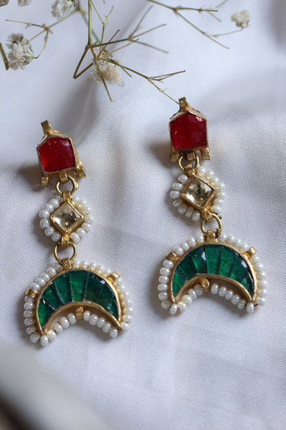 Crescent Moon Cutwork Dangler Earrings 