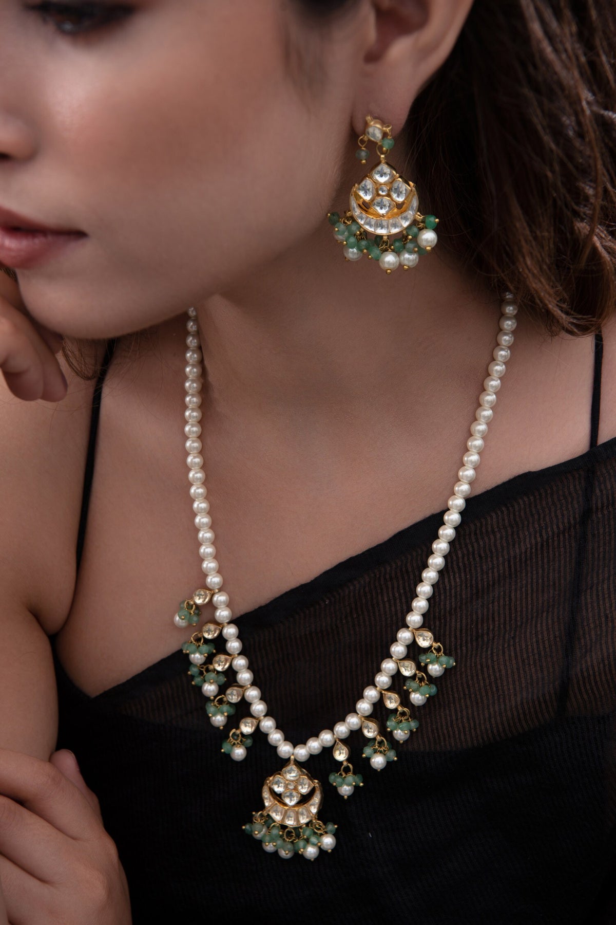 Crescent Cutwork Pendant Necklace Set 