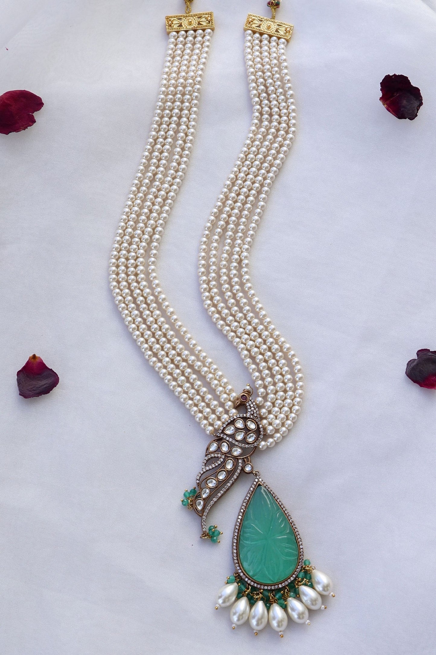 Victorian Peacock Carved Long Necklace 