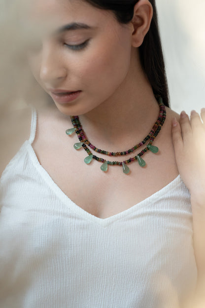 Tourmaline & Fluorite Stone Embellished Necklace 