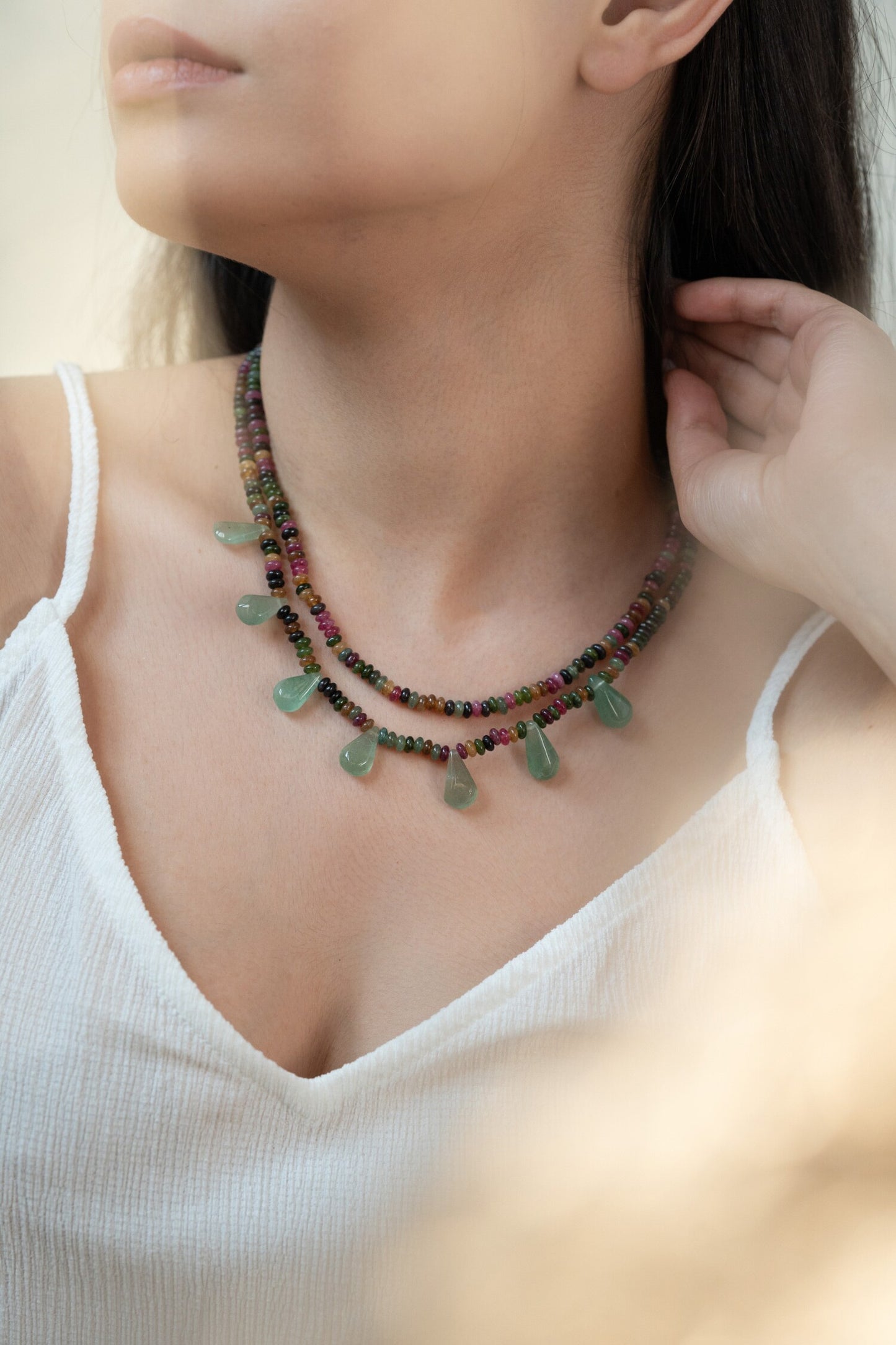 Tourmaline & Fluorite Stone Embellished Necklace 