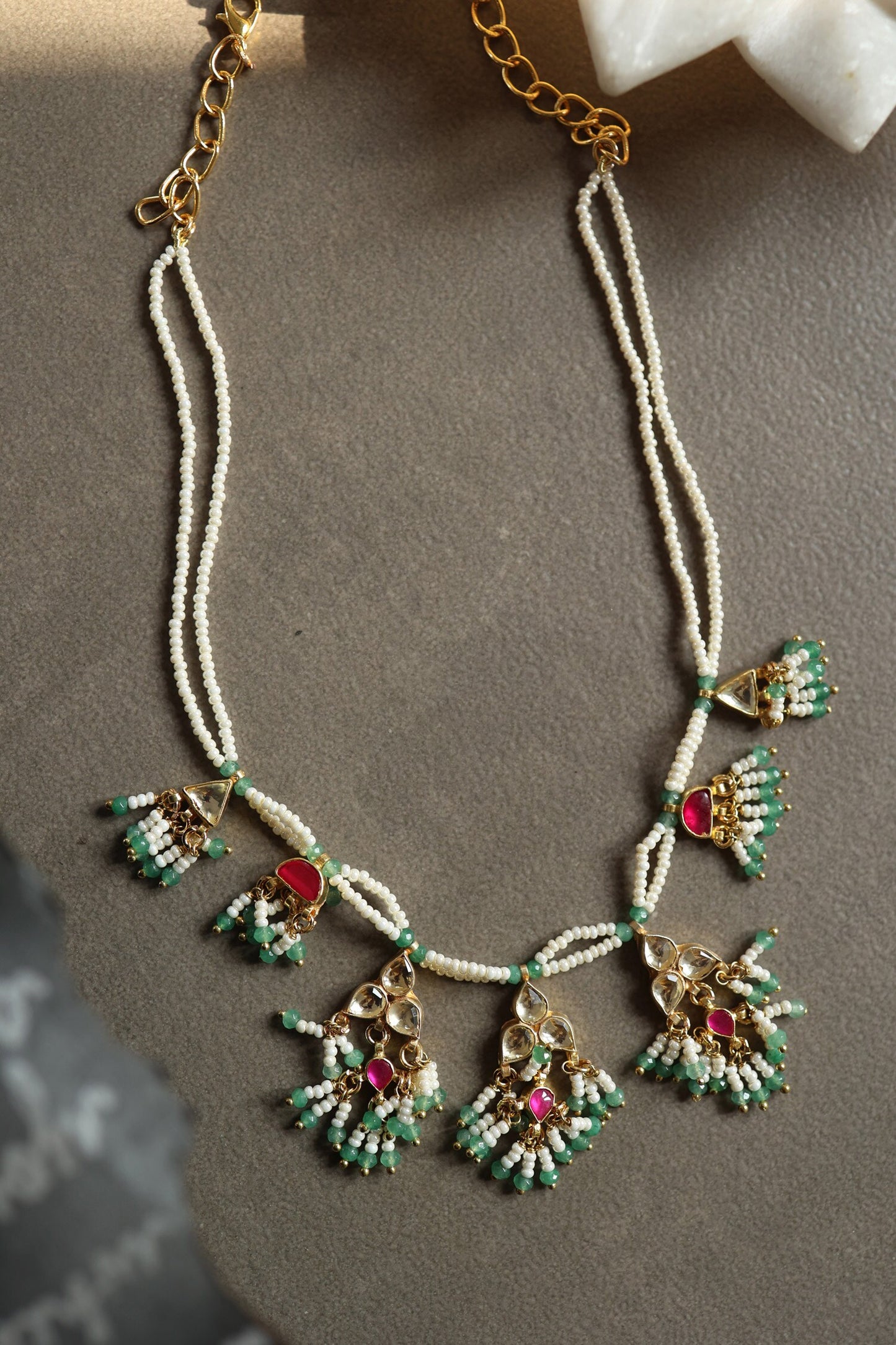 Gul Kundan & Shell Pearl Embellished Necklace 