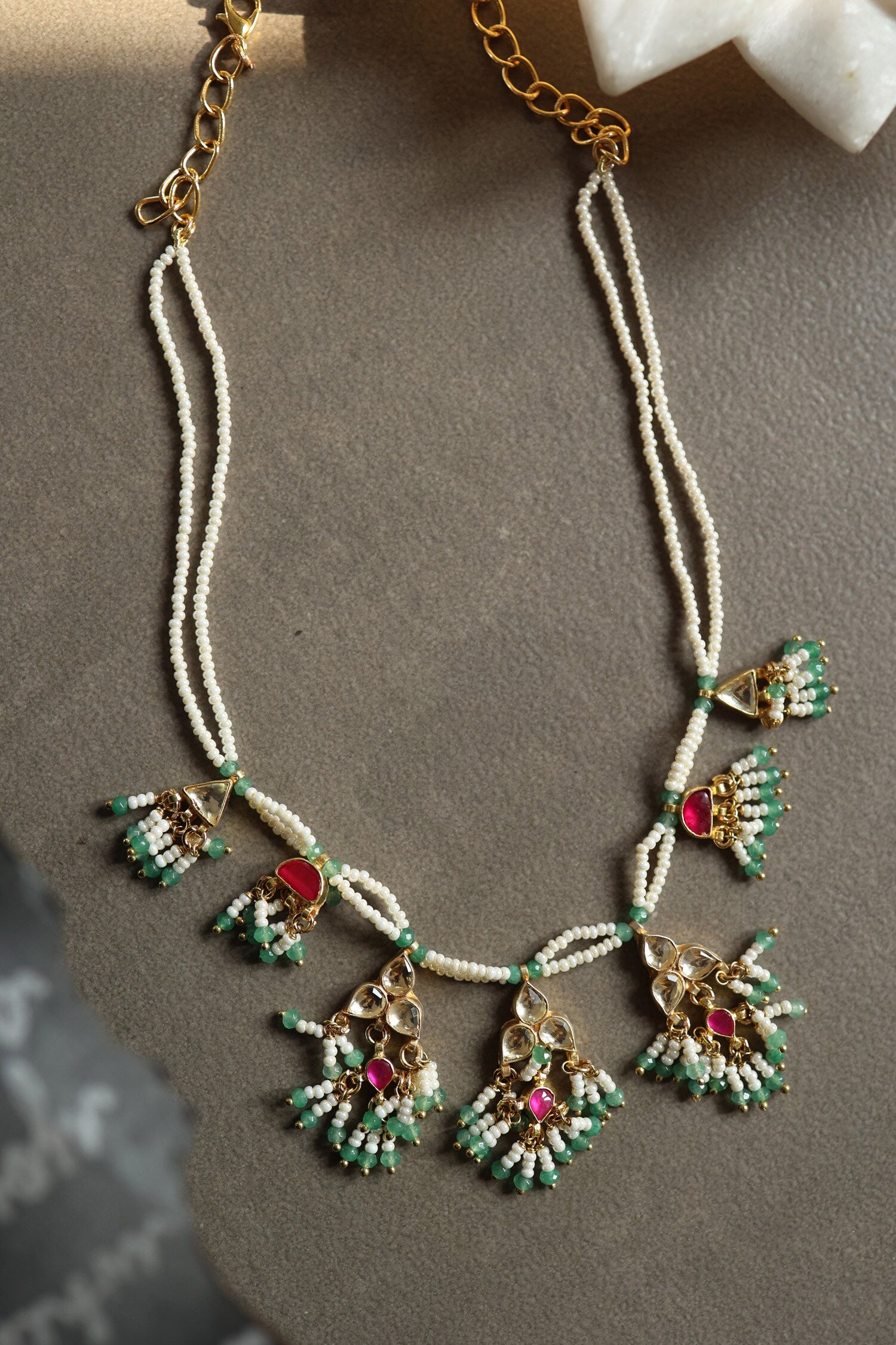 Gul Kundan & Shell Pearl Embellished Necklace 
