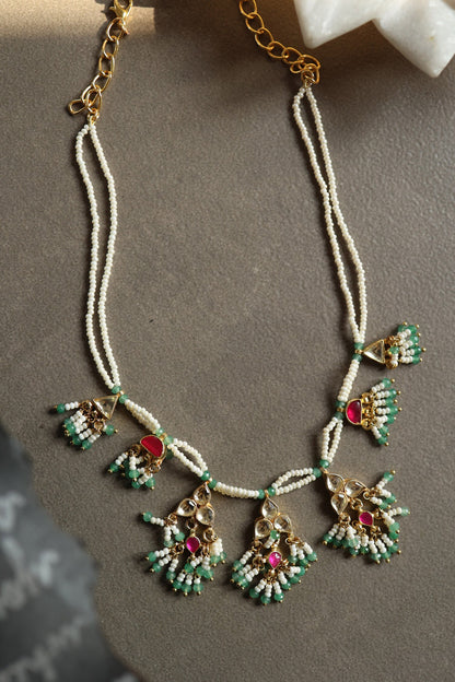 Gul Kundan & Shell Pearl Embellished Necklace 