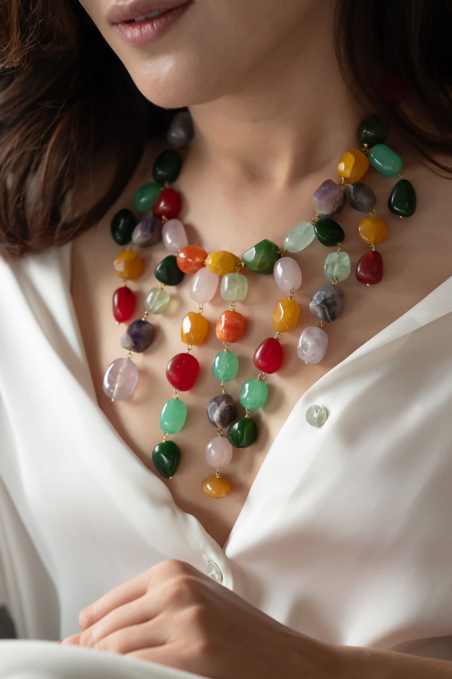 Stone Embellished Boho Dangler Necklace 