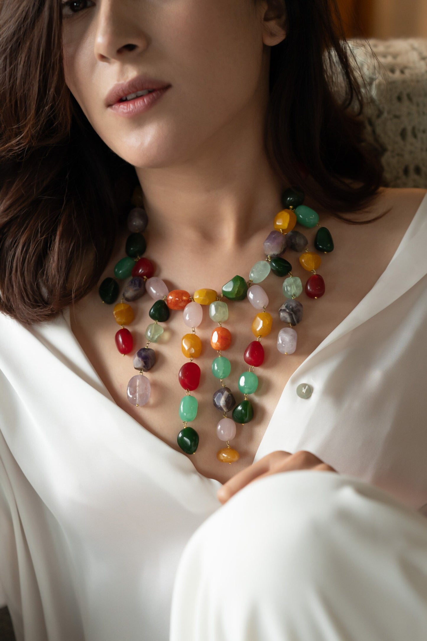 Stone Embellished Boho Dangler Necklace 