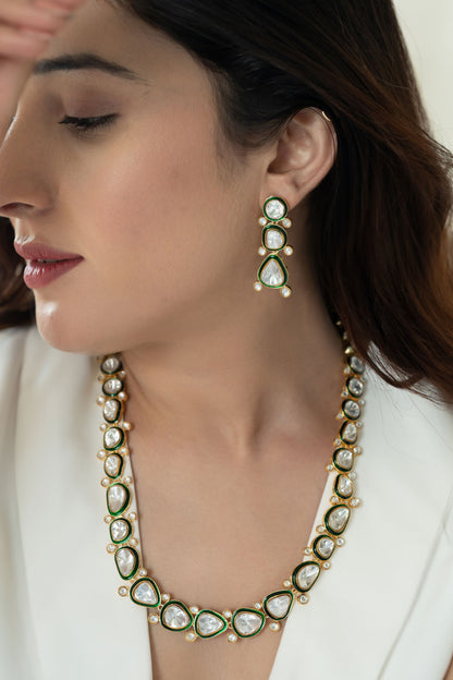 Glimmering Enamelled Polki Necklace Set 
