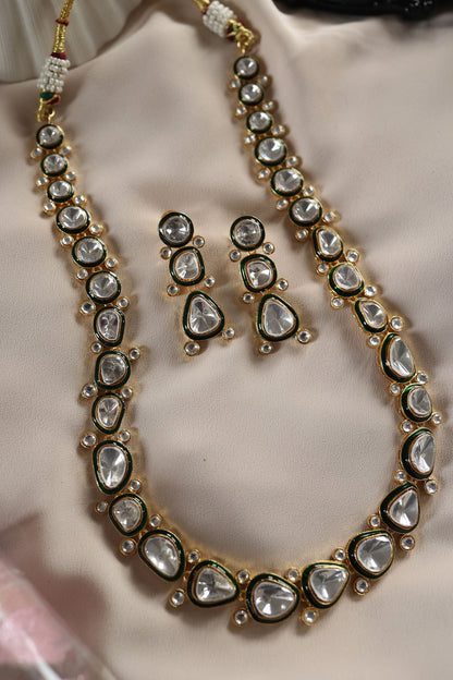 Glimmering Enamelled Polki Necklace Set 