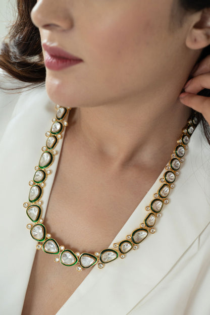 Glimmering Enamelled Polki Necklace Set 