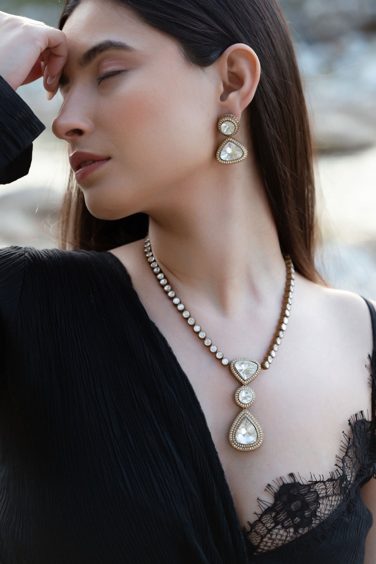 Aureous Polki Pendant Necklace Set 