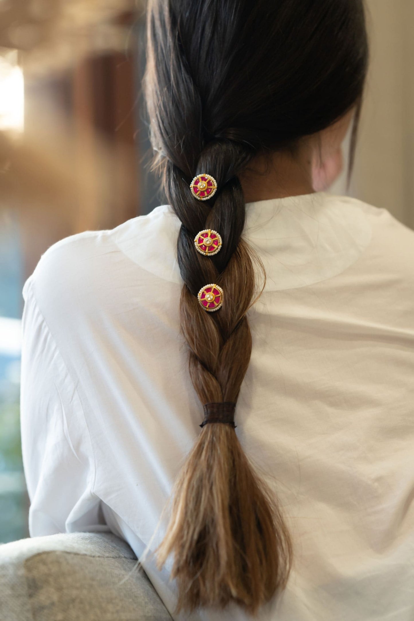 Kundan Embellished Braid Pin - Set of 3 
