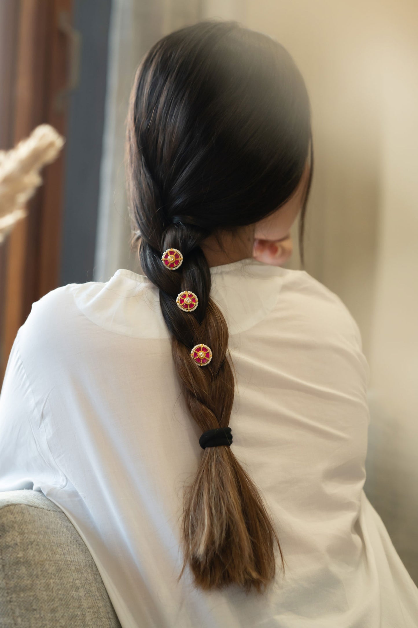 Kundan Embellished Braid Pin - Set of 3 