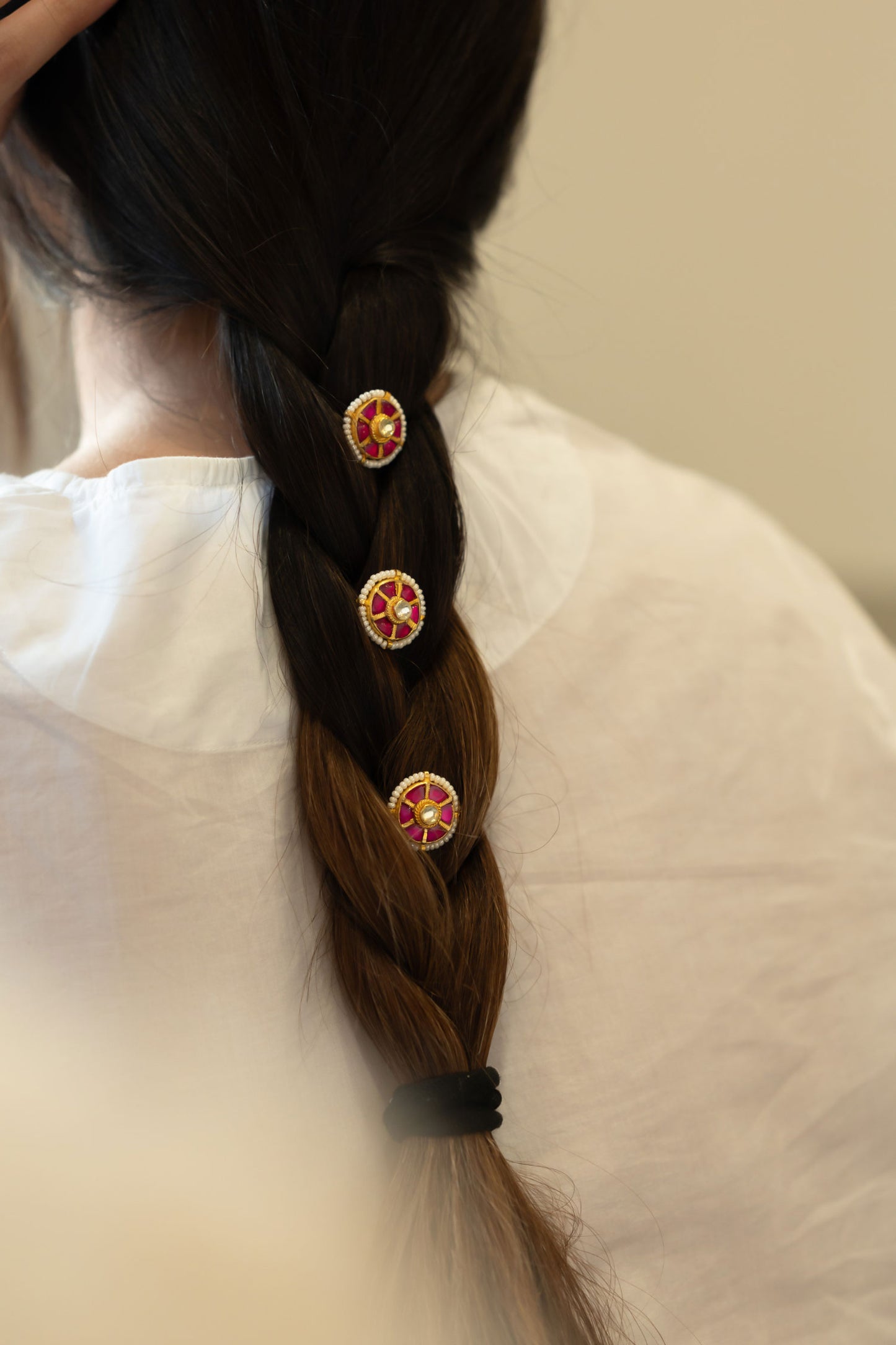 Kundan Embellished Braid Pin - Set of 3 