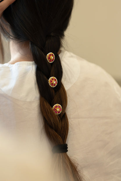 Kundan Embellished Braid Pin - Set of 3 