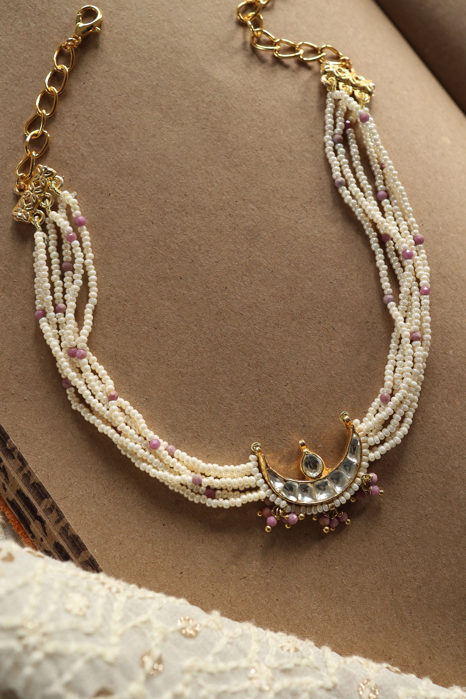 Half Crescent Carved Pendant Choker 