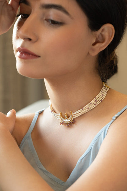 Half Crescent Carved Pendant Choker 