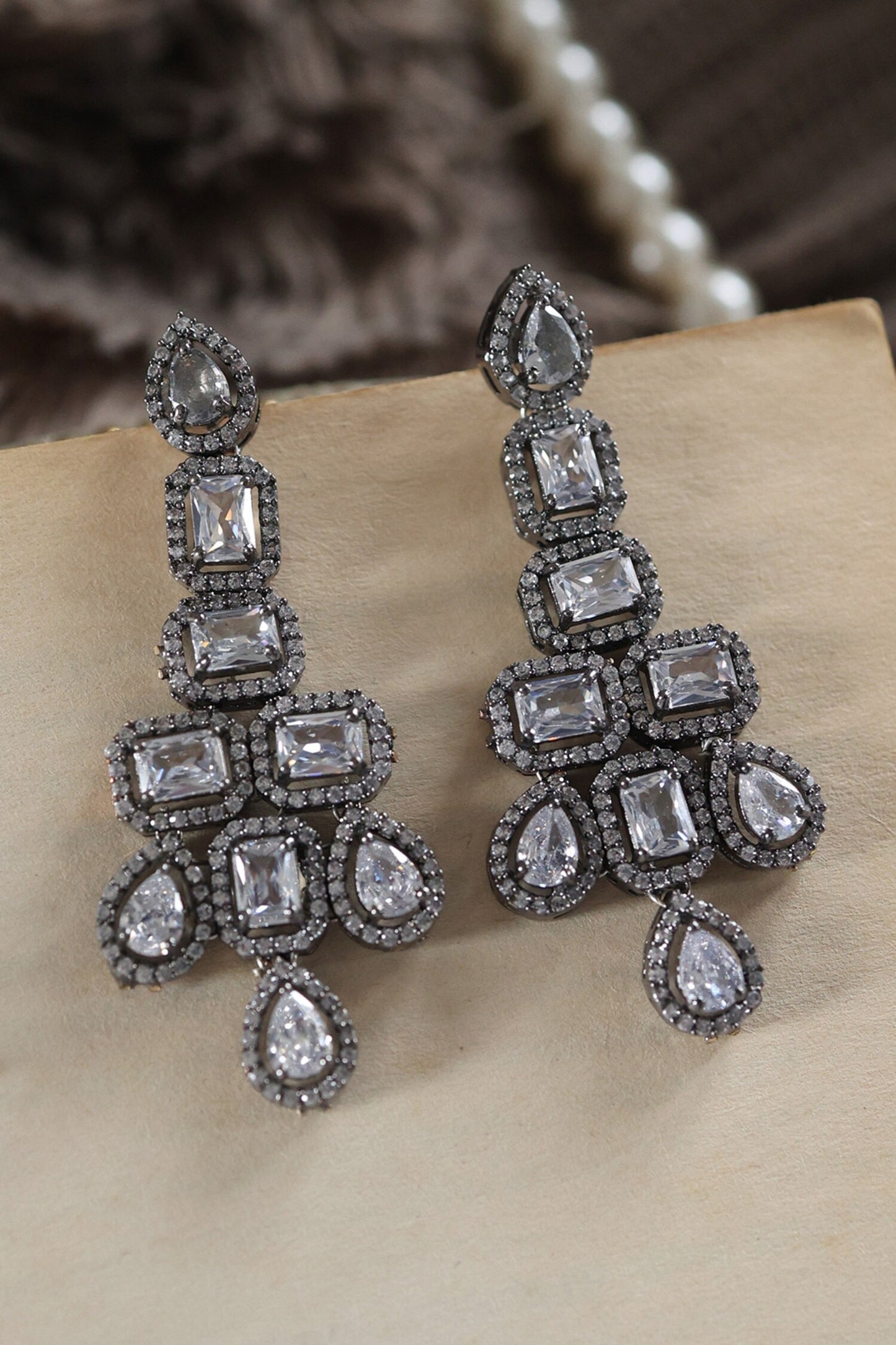 Cubic Zirconia Embellished Earrings 