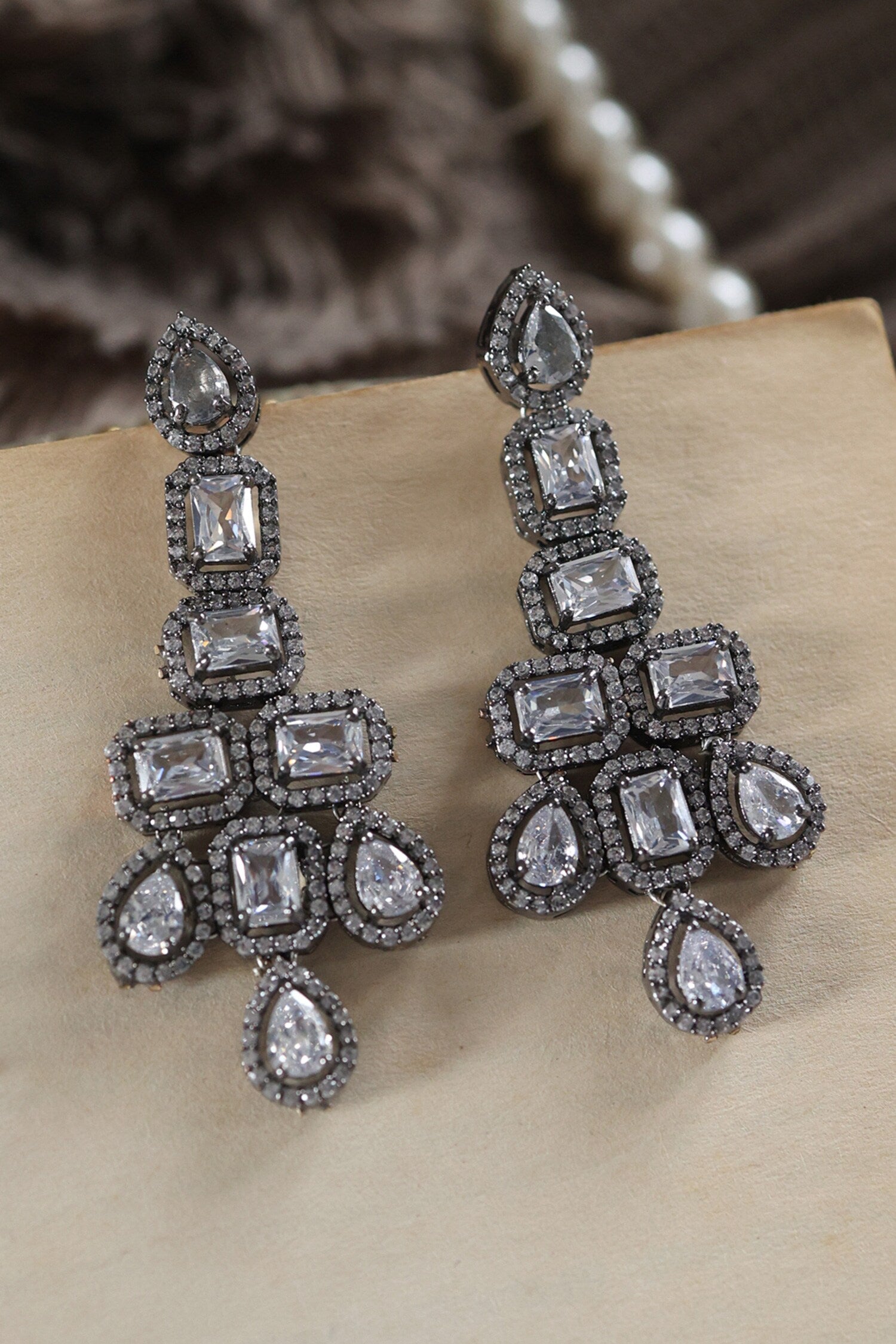 Cubic Zirconia Embellished Earrings 
