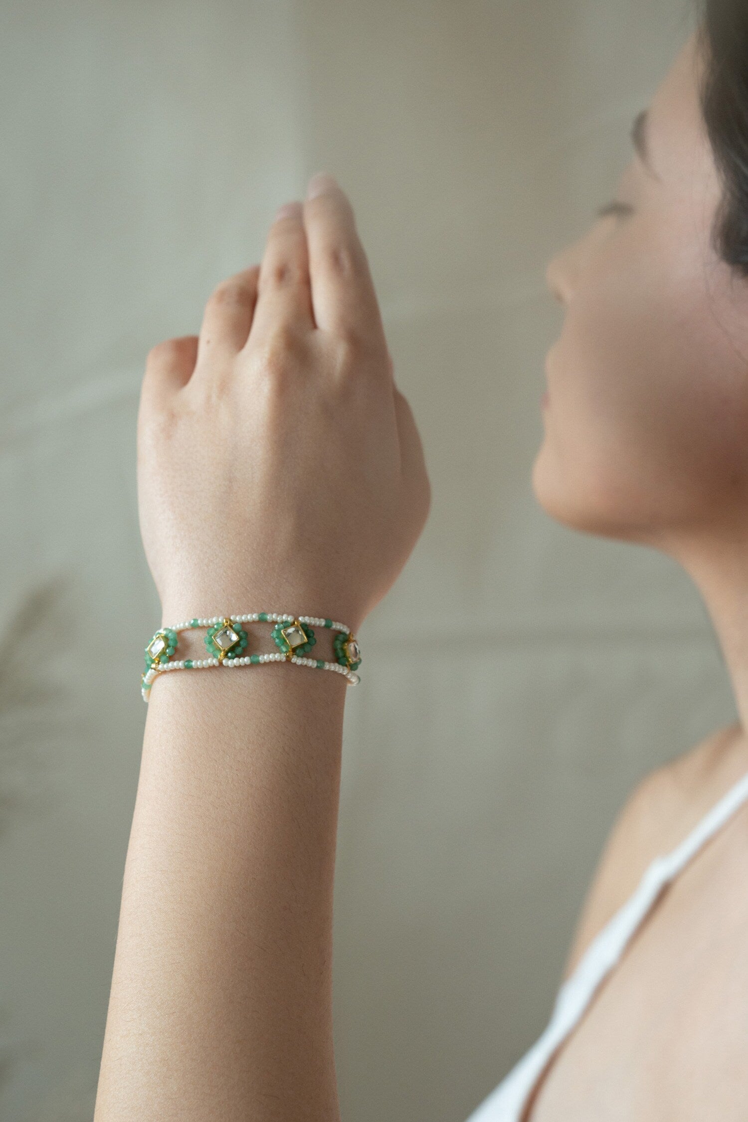 Kundan Embellished Cutwork Bracelet 