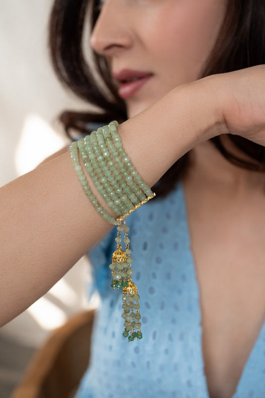 Onyx Stone Embellished Jhumka Tassel Bracelet 