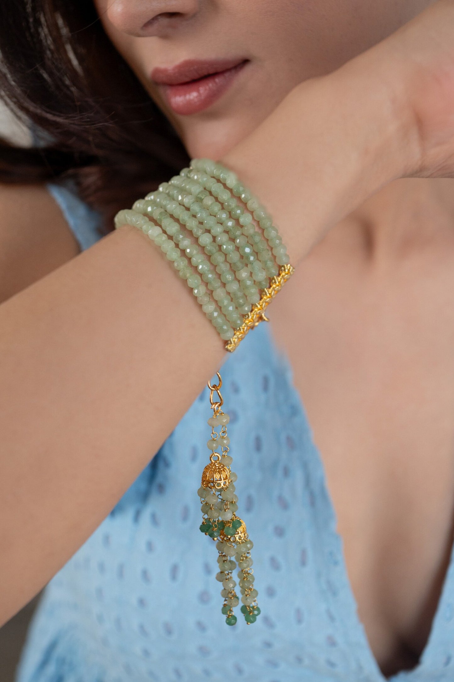 Onyx Stone Embellished Jhumka Tassel Bracelet 