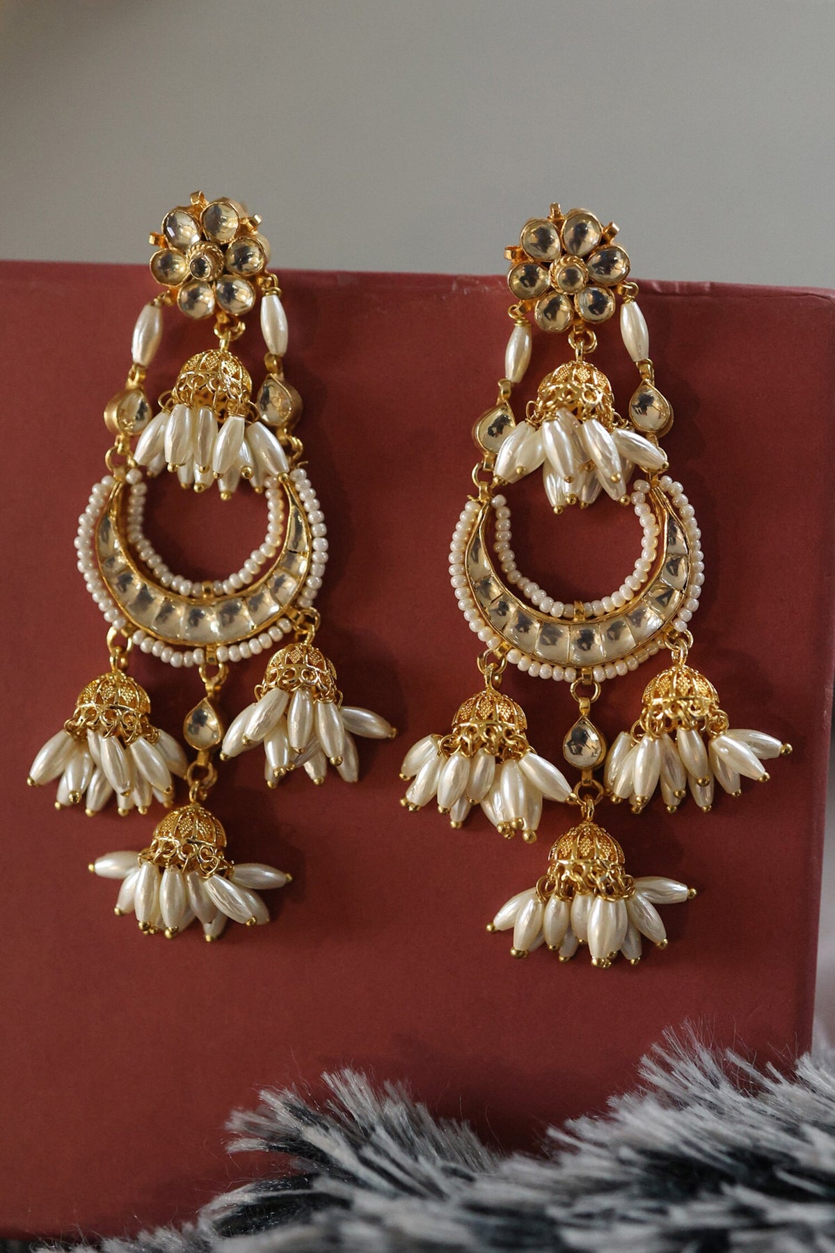 Rice Pearl Embellished Chandbalis 