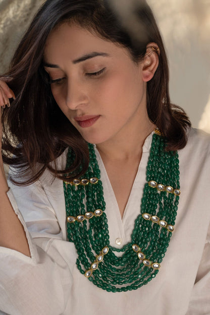 Jade Stone Embellished Layered Necklace 