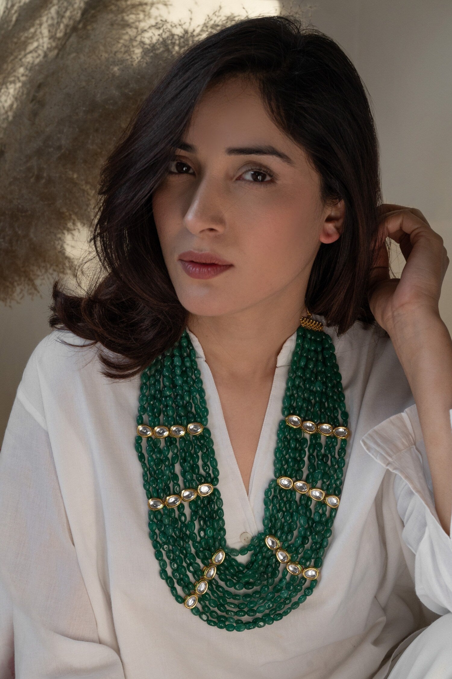 Jade Stone Embellished Layered Necklace 