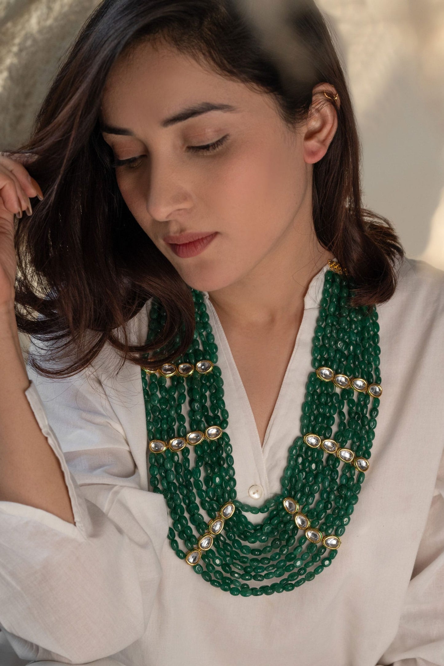 Jade Stone Embellished Layered Necklace 
