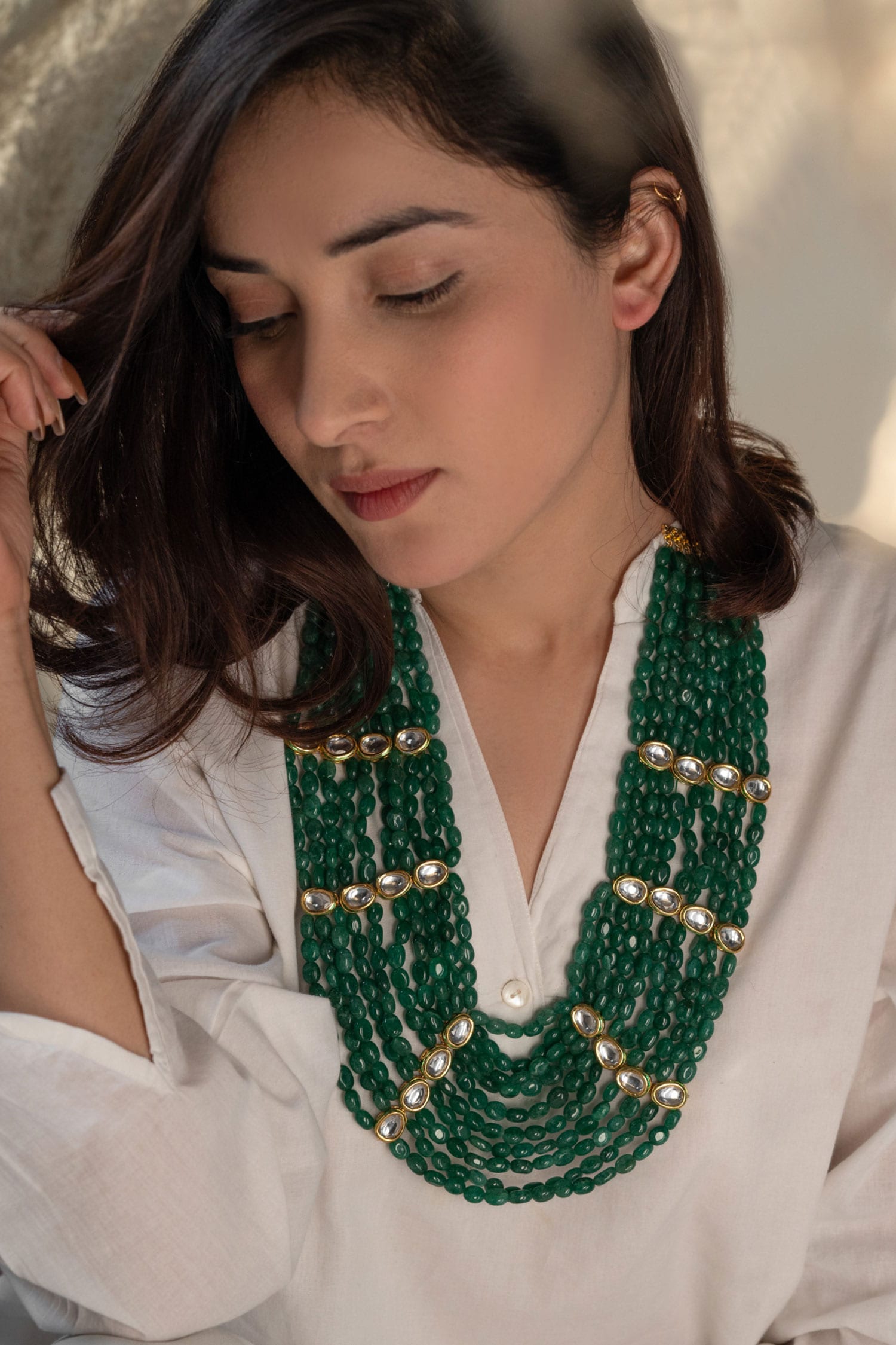Jade Stone Embellished Layered Necklace 
