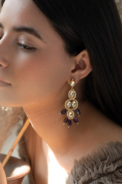 Kundan & Amethyst Stone Embellished Earrings 