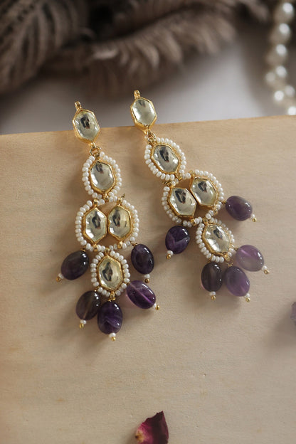 Kundan & Amethyst Stone Embellished Earrings 