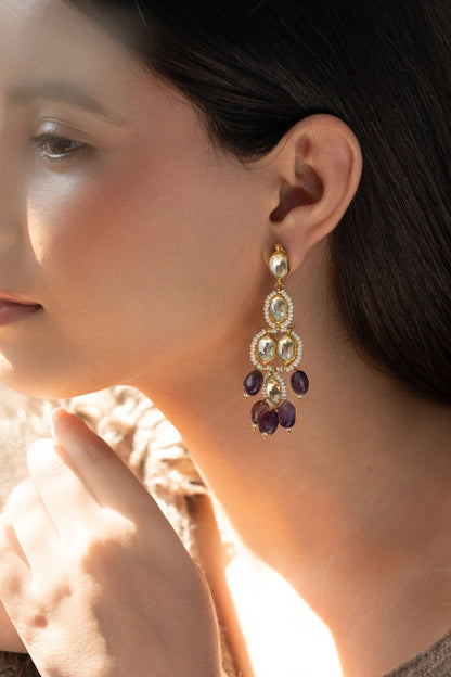 Kundan & Amethyst Stone Embellished Earrings 