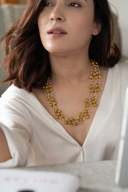 Embossed Balls Multi Strand Necklace 