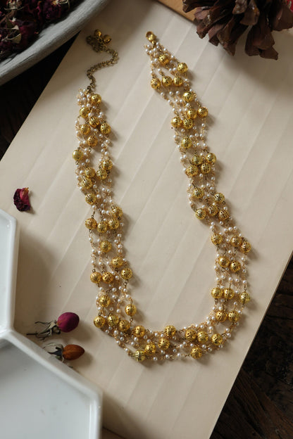 Embossed Balls Multi Strand Necklace 