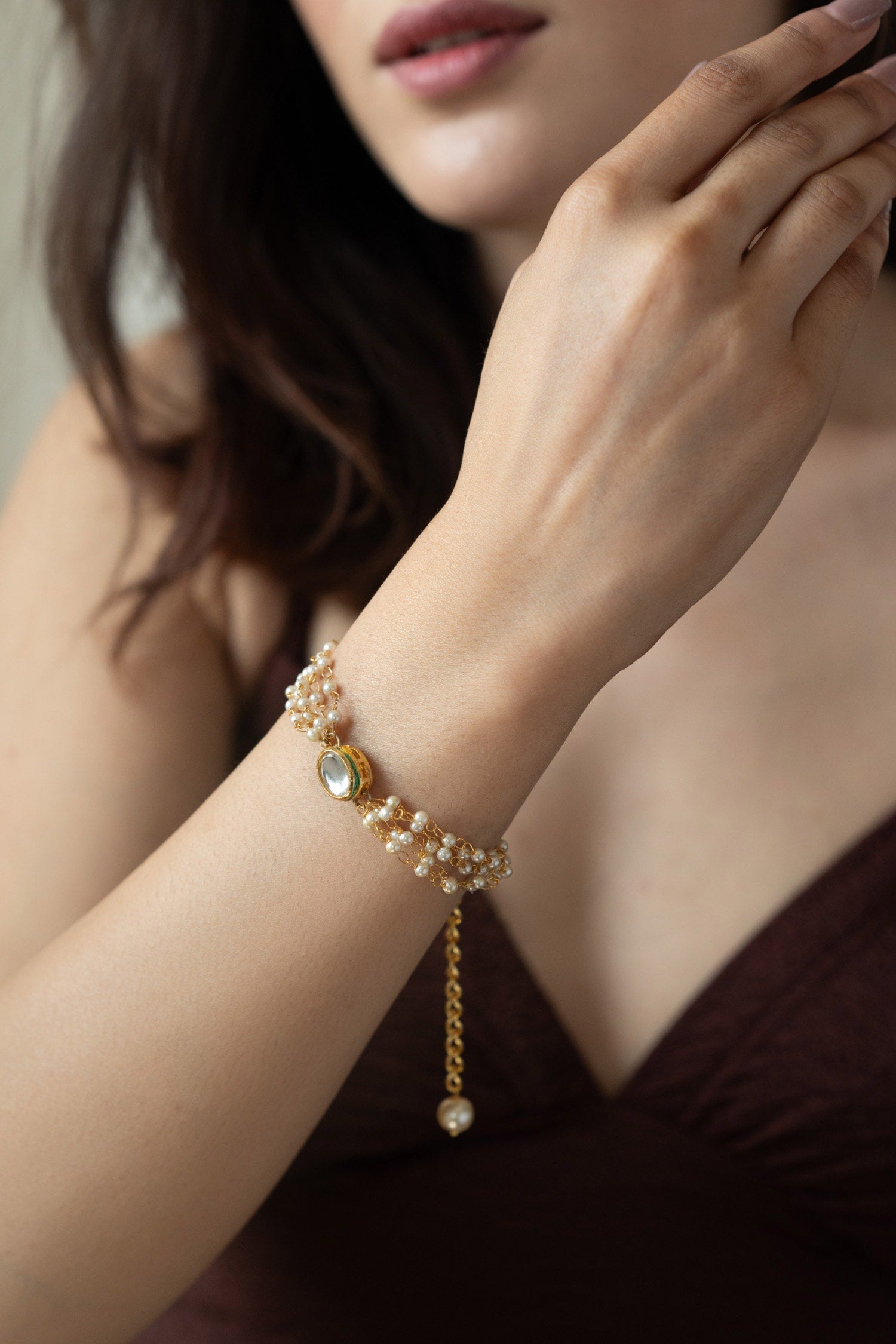 Kundan Embellished Multi Strand Bracelet 